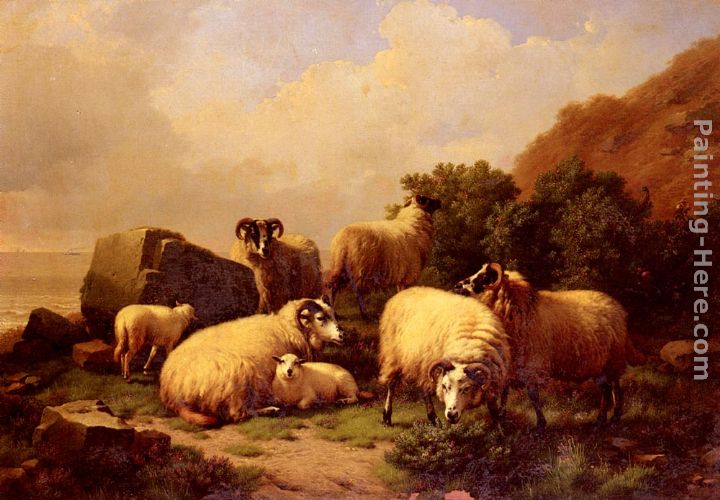 Sheep Grazing By The Coast painting - Eugene Verboeckhoven Sheep Grazing By The Coast art painting